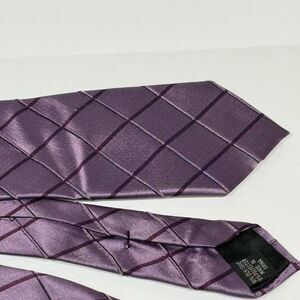 CALVIN KLEIN Waffle Windowpane Purple Diamond Print Formal Silk Neck Tie